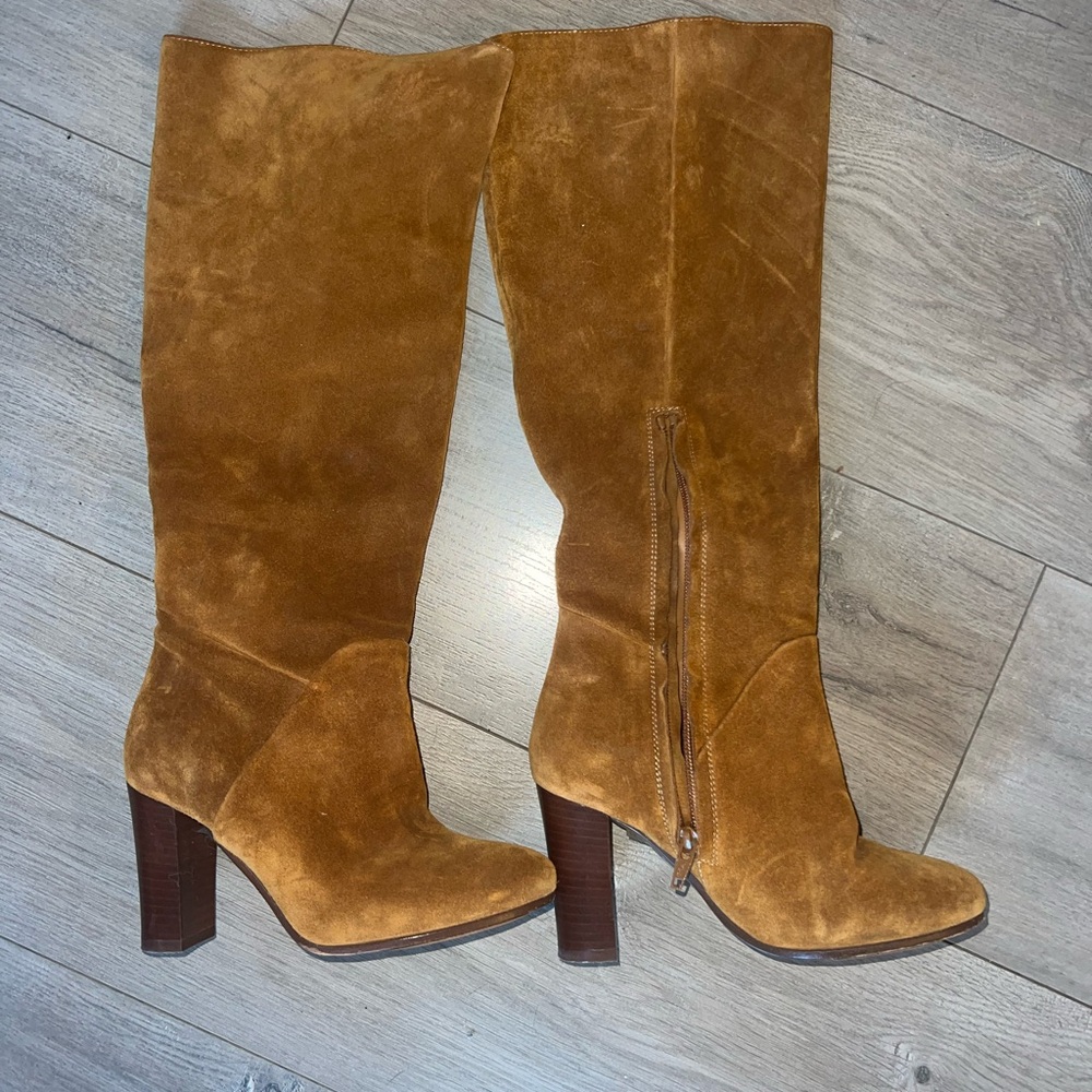 Sezane Caramel Suede Heeled Boots